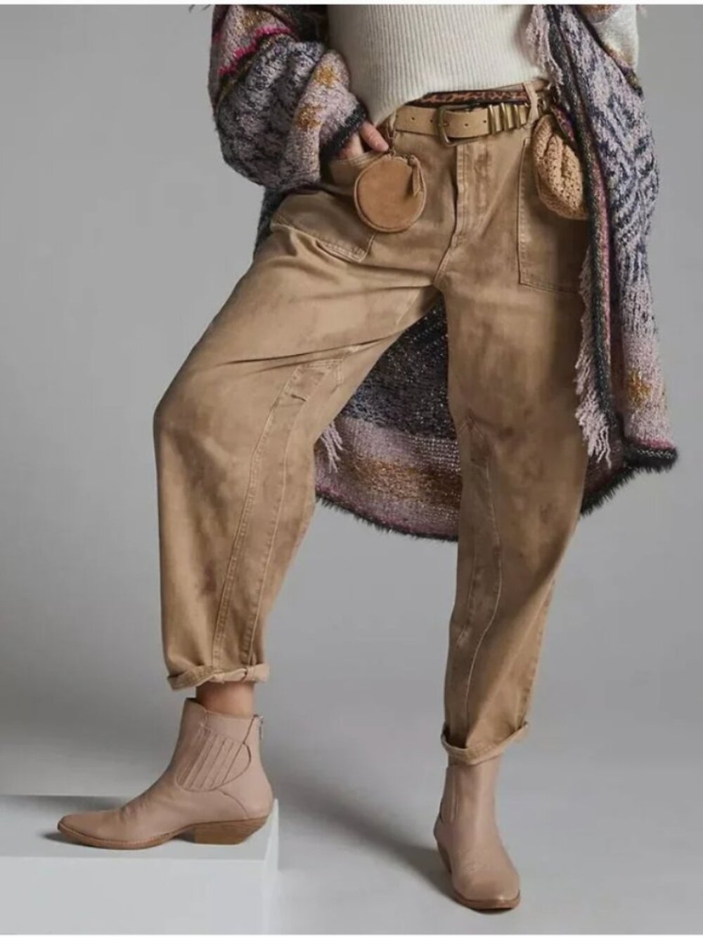 Anthropologie Pilcro Tan Mid-Rise The Wanderer Straight Leg Pants Size 28